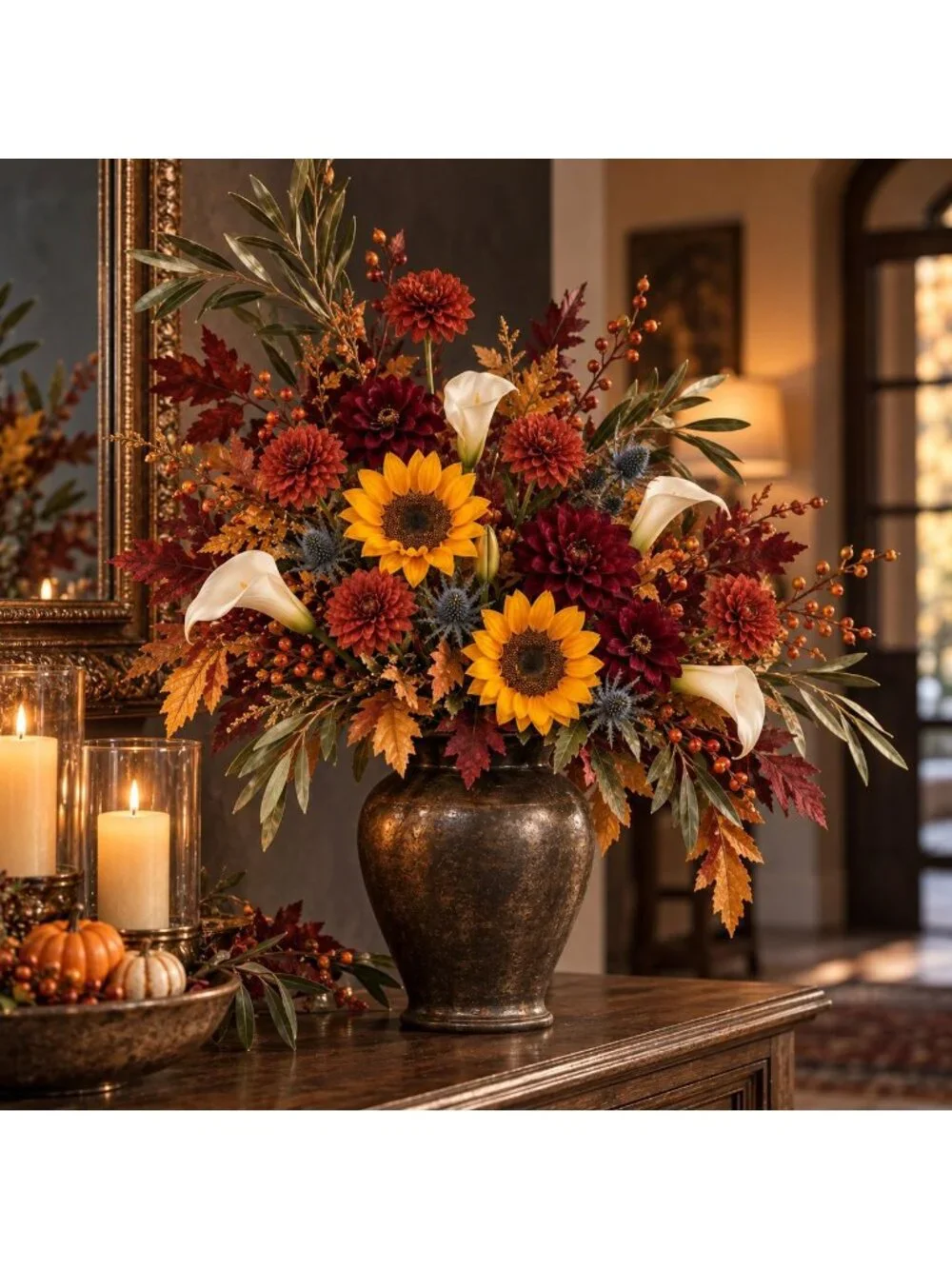 Rust Red Artificial Mum Stems Set of 3 21 Inch Faux Chrysanthemum Flowers Fall T